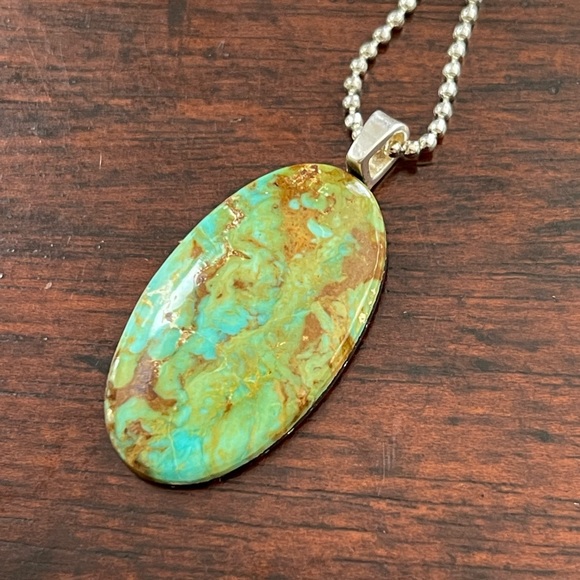 Natural Arizona turquoise sterling silver pendant necklace - Picture 7 of 8